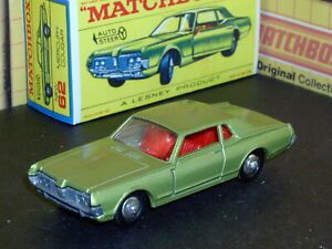 Matchbox Lesney 62 c2 Mercury Cougar lime green red BPT SC3 VNM & crafted box 