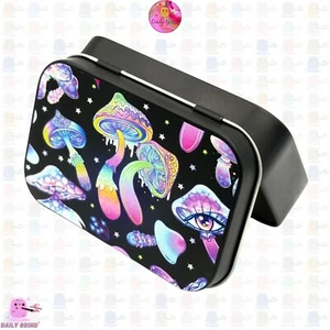 Mushrooms Crystal/Jewellery/Coins/Bits Pieces/Make-Up 1oz Hinge Lid Metal Box - Picture 1 of 7