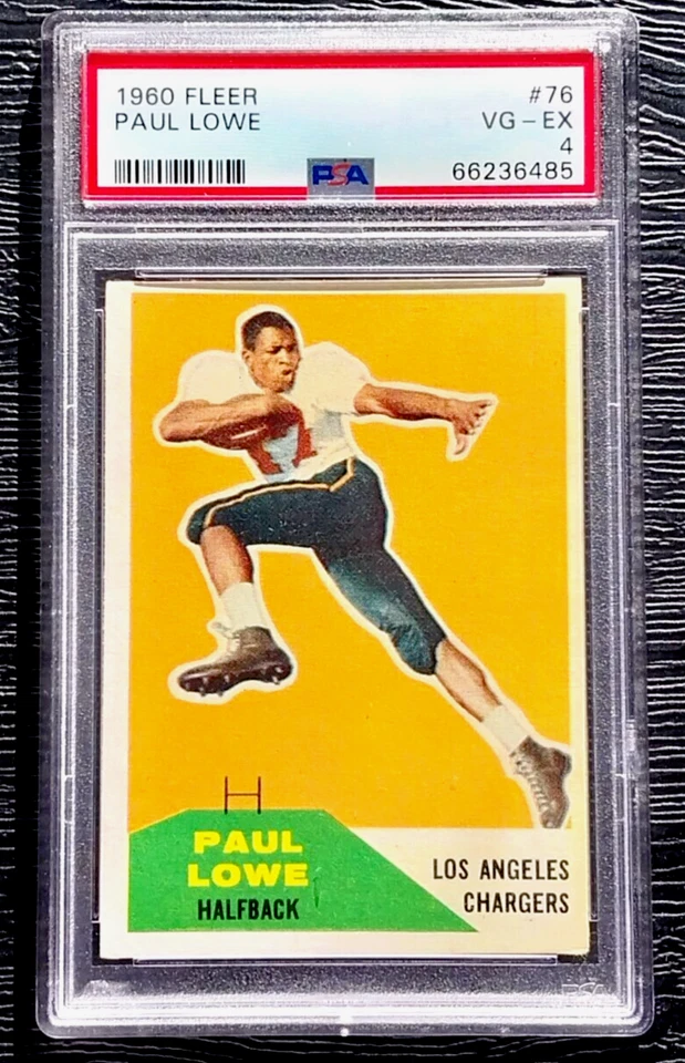 1960 FLEER PAUL LOWE ROOKIE FOOTBALL CARD #76 **NO CREASES** *SHARP* PSA 4 VGEX - Image 1 of 4