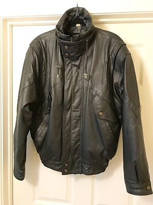 Chaqueta de cuero negra para hombre mediana estilo moto Foto 1 de 4