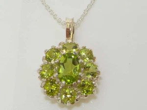 Solid 925 Sterling Silver Natural Peridot Cluster Pendant & 16"18" or 20" Chain - Picture 1 of 4