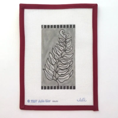 JULIE MAR Handpainted Needlepoint Canvas Fern Leaves Plant Gray Brown 18 Mesh - Image 1 of 4