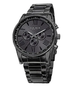 Akribos XXIV Men's 45mm Quartz Chronograph Day & Date Black Bracelet Watch NWD - Picture 1 of 5