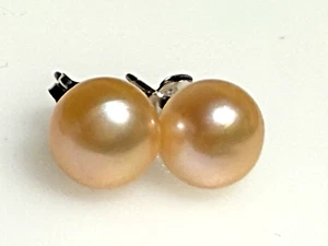 Vintage Sterling Silver 925 Earrings Jewellery Stud Pearl Orange 1.49g - Picture 1 of 6