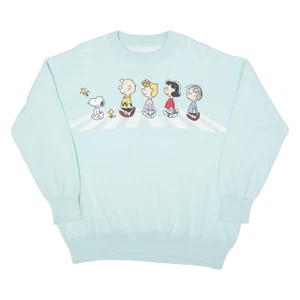 FROGBOX X Peanuts Abbey Road Womens Jumper Blue Crazy Pattern 3/4 Sleeve 2XL - Picture 1 of 6