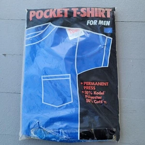 Vtg NOS 1990s Pocket Tee Shirt Blue Sz L Cotton Blend  - Picture 1 of 5