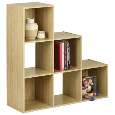 Oak Effect 6 Cube Modular Square Storage Unit 3 Tier Shelving Display #238 - Image 1 of 4