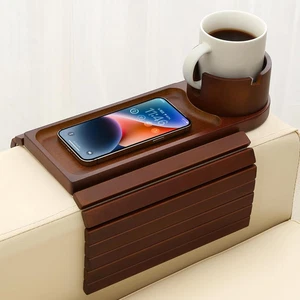 Couch Getränkehalter Tablett, 15,75" Bambus Getränkehalter für Couch, 3 in 1 Klapparm C - Bild 1 von 12