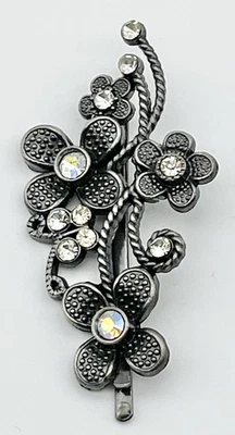 复古头发首饰花卉鲍比别针黑色金属带透明宝石艺术装饰外观 — 第 1/4 张图片