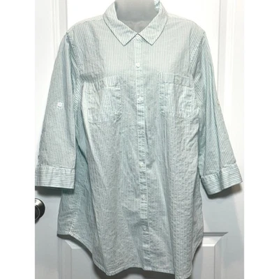 Camisa Croft & Barrow Feminina Plus 2X Listrada Manga com Gola e Botões - Imagem 1 de 4