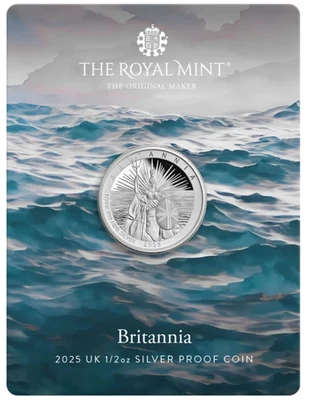 2025 UK Proof Britannia 1/2 Oz Silver Coin Limited Carded Edition US SELLER - Image 1 of 4