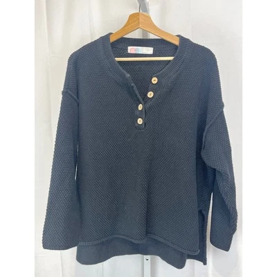 FREE PEOPLE FP Beach Hailee текстурированный Henley свитер пуловер хлопок черный размер S - Изображение 1 из 4