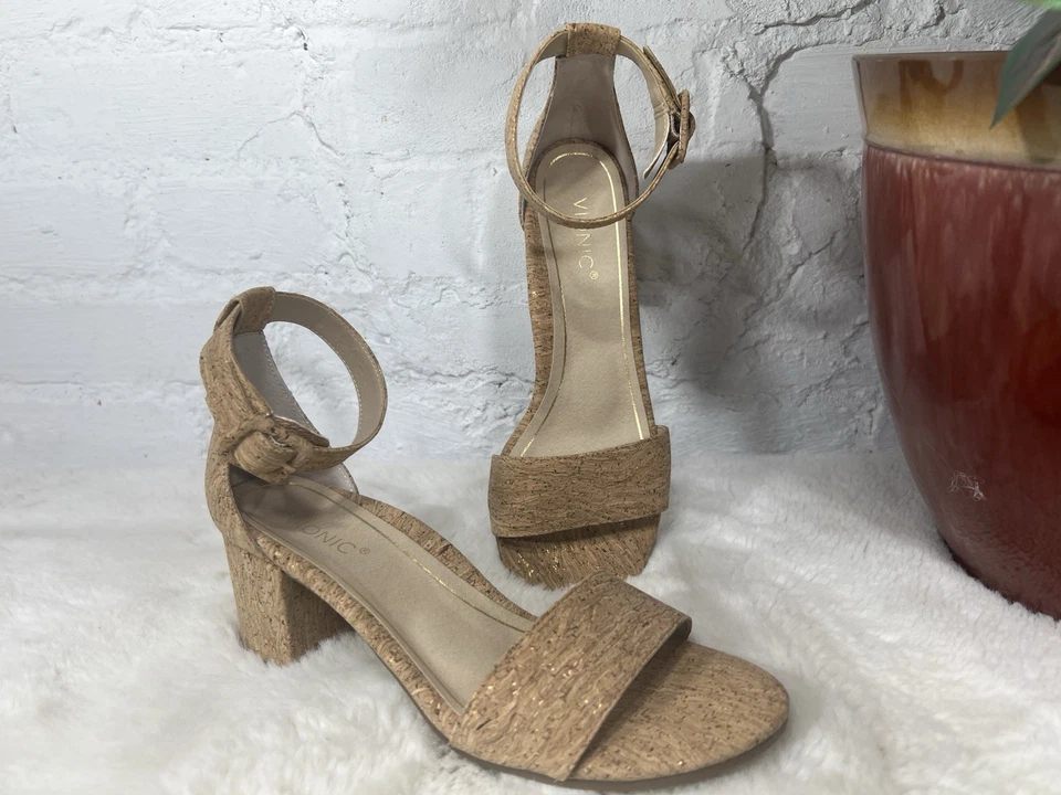 Vionic 7.5 Rosie Cork Strappy Tan Sandals, Pre-owned Good - Image 1 of 4