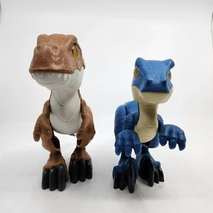 2 Imaginext Jurassic World 2020 XL Blue Raptor T-Rex Brown White Pre-owned - Picture 1 of 7