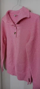 Talbots Pink/White Collar Pullover Knit Sweater L/S Button Closure Women Medium - Picture 1 of 4