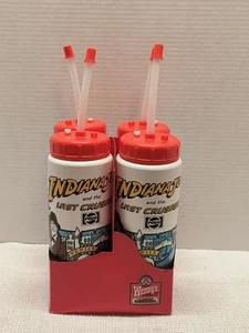 Indiana Jones & The Last Crusade Pepsi Water Bottles W/ Straws 1989 Set Of 4 - Picture 1 of 14