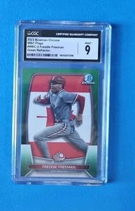 FREDDIE FREEMAN 🔥⚾️ 2023 Bowman Chrome WBC Flags Green Refractor /99 CGC 9 - Picture 1 of 2