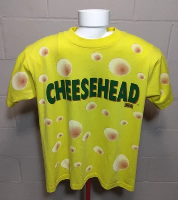 Vintage Cheesehead Green Bay Packers Yellow T-Shirt Medium Single Stitch USA - Image 1 of 4