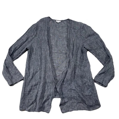 J. Jill Pure Jill Womens Large 100% Linen Lightweight Open Front Jacket Blue S2 - Image 1 of 4