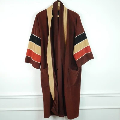 Vintage Mens Velveteen Robe 80s 70s Retro Lounge Dad Skater Brown Multicolor - Image 1 of 4