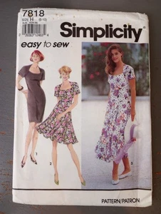 Vintage 90's Simplicity 7818 Sewing Pattern Dress Drop Waist Retro Lovely 6-10 - Picture 1 of 3