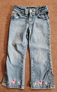 Revolt Jeans Co. Girls Sz 5 Denim Jeans Floral Design - Picture 1 of 6