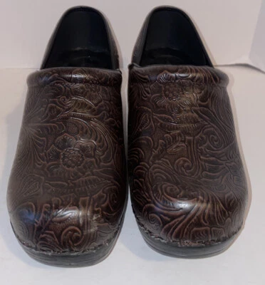 Croft Barrow Slip On Comfort Walking Clogs Shoes Brown Floral Design Sz 9.5 — 第 1/4 张图片