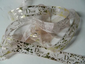 CHRISTIAN DIOR 1" Sheer Pink & Gold Gift Ribbon Gold Lettering 2 yards Beautiful - Picture 1 of 3