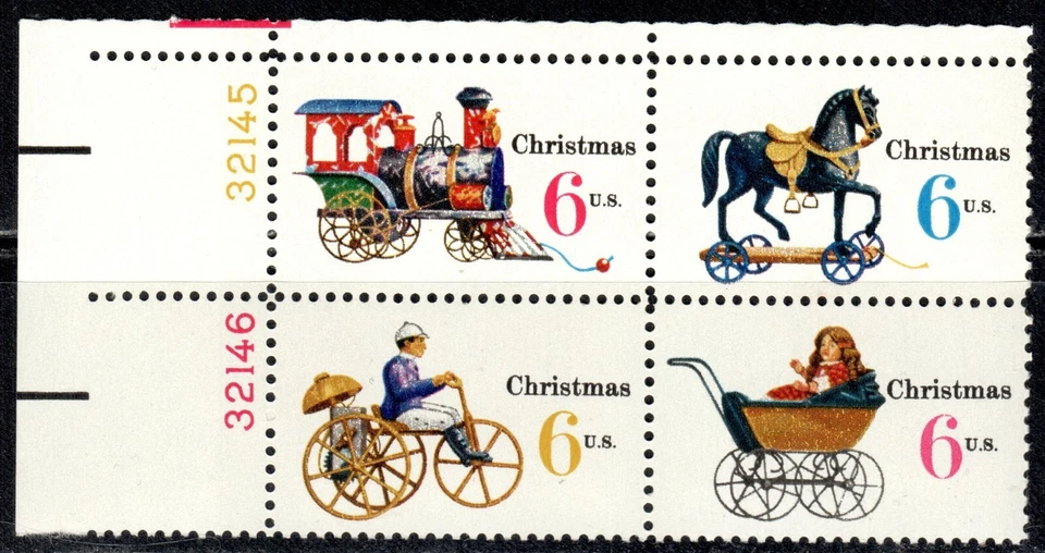#1415-18 1970  6-cent  Crhristmas se-tenant block of 4 with plate# MNH - Image 1 of 1