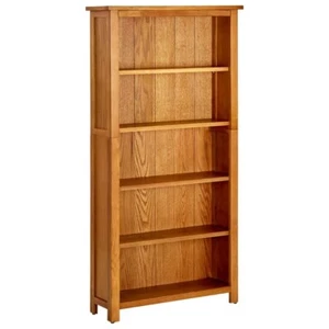 Oak Bookcase Wooden Books CD DVD Photo Frame Storage 5 Tier Wood Office Home - Picture 1 of 4