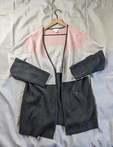 Charter Club Sweater Pink Gray Open Long Sleeve Casual Cotton Womens Size L - Picture 1 of 8