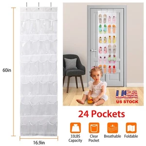 24 Grids Over Door Shoe Organizer Rack Hanging Storage Holder Hanger Bag Closet - Picture 1 of 12