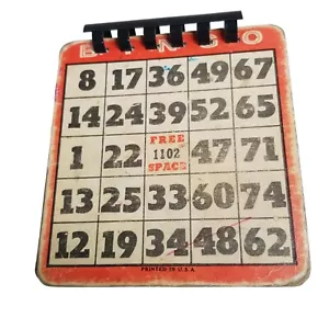 Vintage Bingo Card Notebook Spiral Paper Thick Cardboard Red Numbers Free Space - Picture 1 of 10
