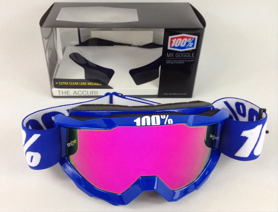 100% Percent Accuri Motocross MX Gafas Reflex Azul con Rosa Lentes Espejo BMX - Imagen 1 de 1