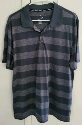 Men's  Polo Performance Comfort Stretch  Shirt Striped Size L. Black gray - Image 1 of 4