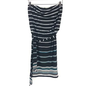 White House Black Market Dress XS Black Matte Jersey Striped Strapless Tie Belt - Picture 1 of 9