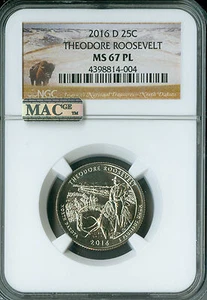 2016 D THEODORE ROOSEVELT QUARTER NGC MS 67 PL PQ 2nd FINEST MAC SPOTLESS . - Picture 1 of 4