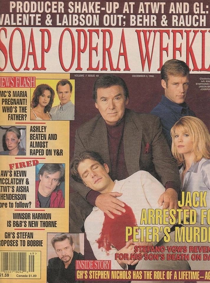 Soap Opera Weekly Dec 3, 1996 JOSEPH MASCOLO-JASON BROOKS-INGO RADEMACHER-BASSEY - Image 1 of 4