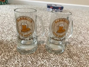 Two J. Rubin & Co Barbecue and Brew glass beer steins-12 oz. heavy base - Picture 1 of 1