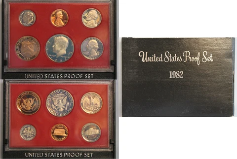 1982 Proof set CN-Clad Kennedy Half dollar Washington - (OGP) 5 coins Cover