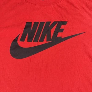 Nike Red T-Shirt Med Black Swoosh Logo Tee 19x27 Short Sleeve Streetwear Basics - Picture 1 of 4