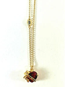 COLLAR Juicy Couture CORAZÓN Banner Deseo Ajustable Cadena Dorada ROJO Cinta Arco - Imagen 1 de 9