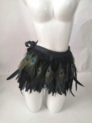 Carnival Show Peacock Feather Belt Skirt Burlessque Show Feather Piece Dancing - Image 1 of 4