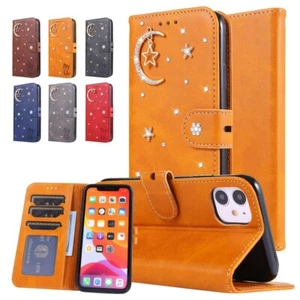 Custodia in pelle per iPhone SE 2020 XR 8 7+ 11 Pro Bling portafoglio supporto magnetico baia - Foto 1 di 84