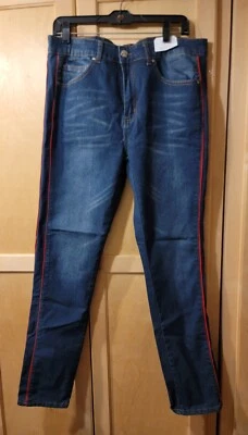 American Quality AQ Women's Jean Dark Wash Blue Straight Leg Red Side Trim Sz18 - Image 1 of 4