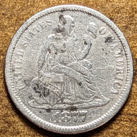 1877 CC Carson City Mint Seated Liberty Dime 90% Silver Very Fine VF Spotting Cover