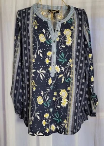 PL Style & Co Petite grande blusa floreale camicia manica lunga bohemien hippie top - Foto 1 di 5