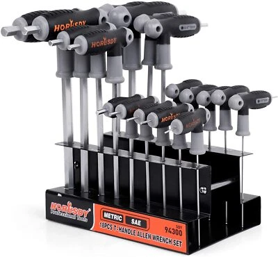 18PC T-Handle Allen Wrench Set Long Arm Ball End Hex Key 1.5-10MM & 1/16"-3/8" - Image 1 of 4