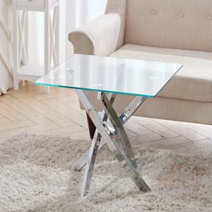 Small Modern Chrome Metal and Tempered Glass Side End Living Room Coffee Table - Picture 1 of 7