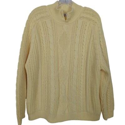 Vintage Joan Harper Cable Knit Womens Sweater Yellow Acrylic Button Neck Large - Image 1 of 4